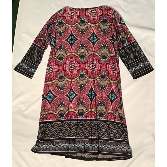 Ice Silk Womens Fashion Geometric Print Shift Dress 3/4 Sleeve Multicolor 3XL - Picture 4 of 5